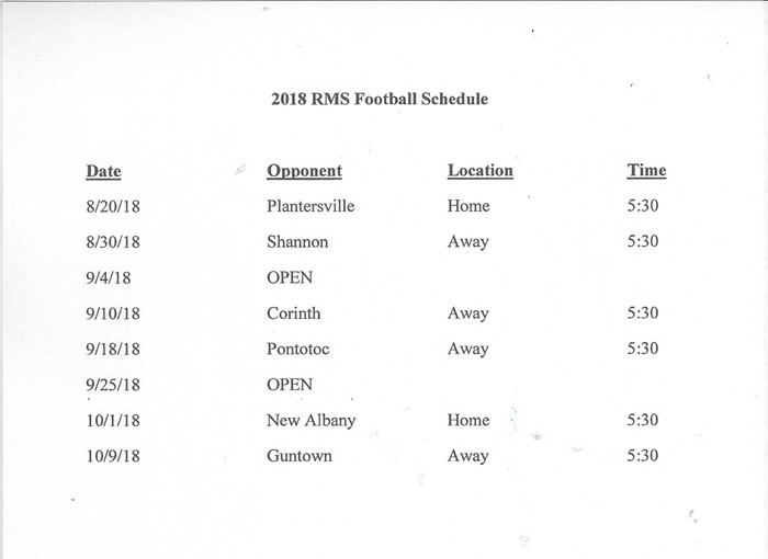 RMS Football 2018 Schedule