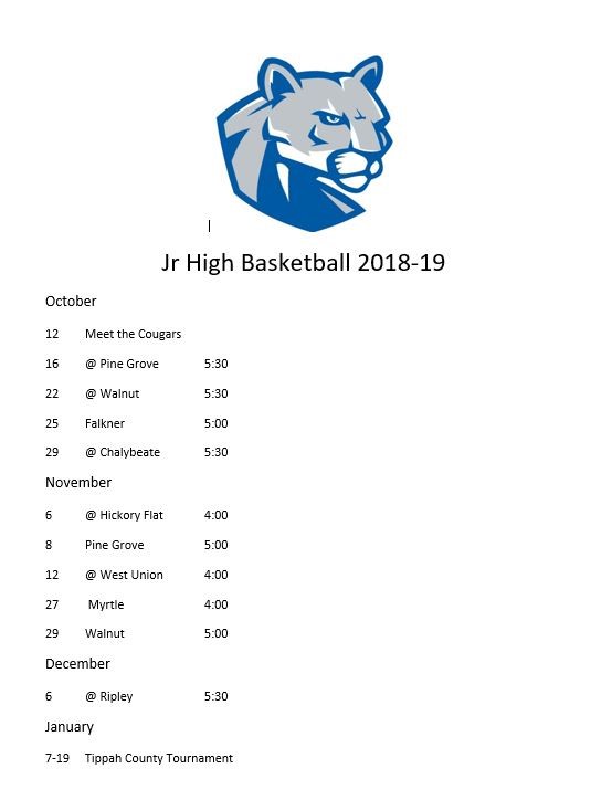 Junior High Basketball Schedule
