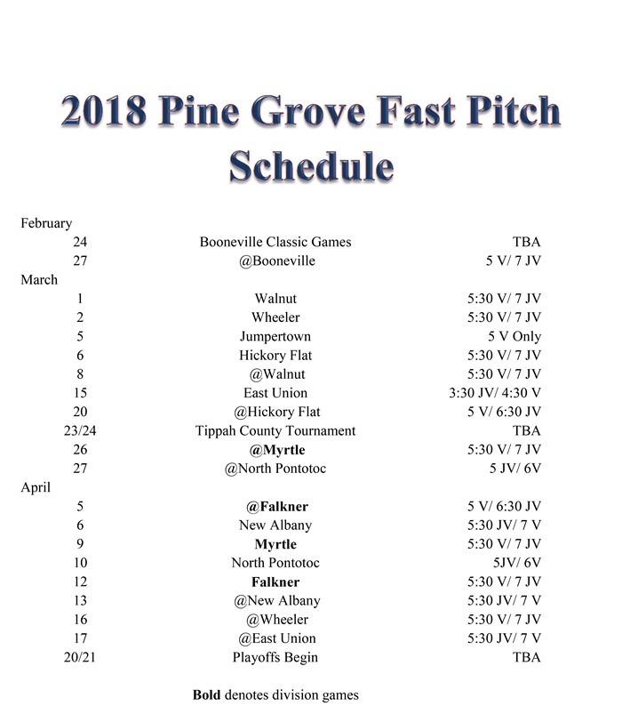 2018 Fast Pitch Schedule