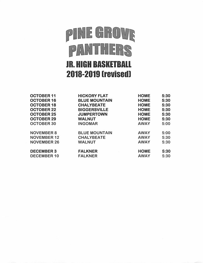 2018-2019 JH Basketball Schedule