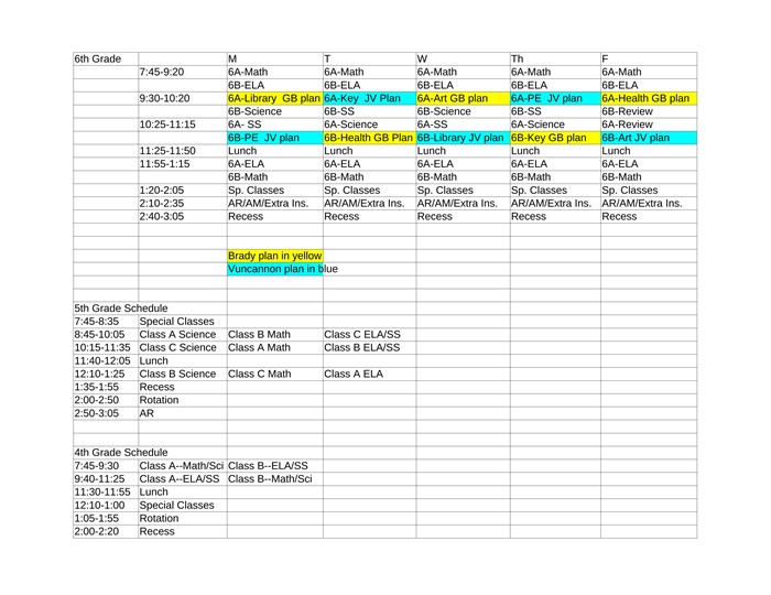 K-6 Schedule