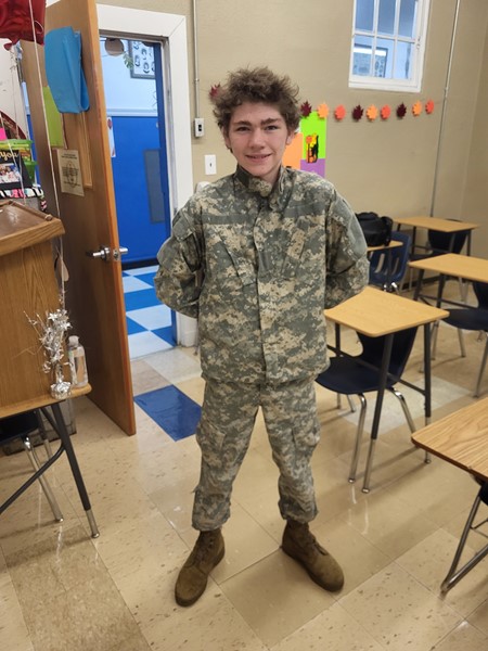 8th Grader on Camo Day of Red Ribbon Week 2022