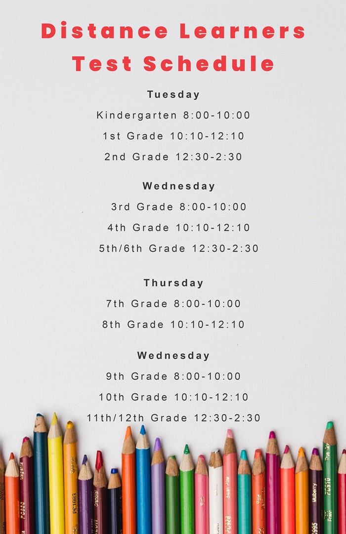 Distance Learners Test Schedule