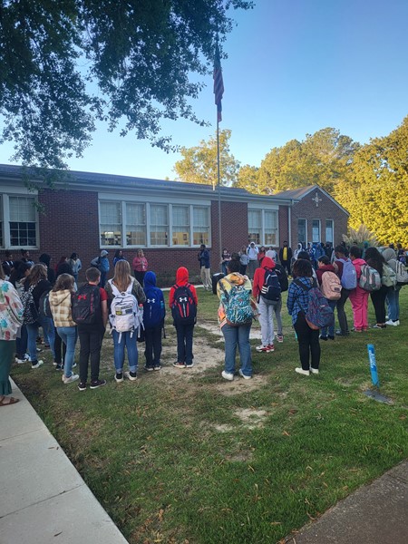 The 2022 See You at the Pole Rally was a great success. 
Students and staff gathered to pray and have devotion. 
Thank you Michael Baker, pastor of Blue Mountain Baptist Church, and Dontae Knox, youth minister at Blue Mountain Baptist Church. 